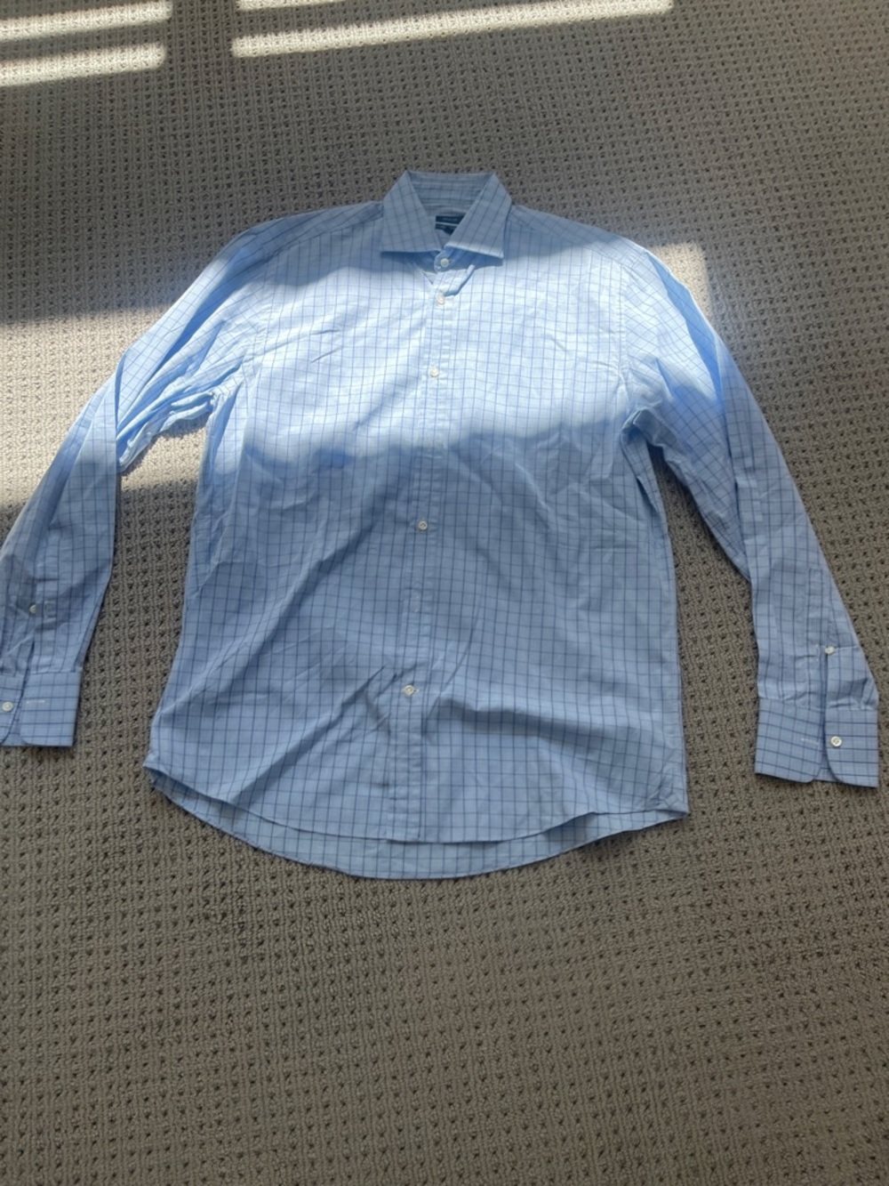 Men's Light Blue Windowpane Dress Shirt with Spread Collar